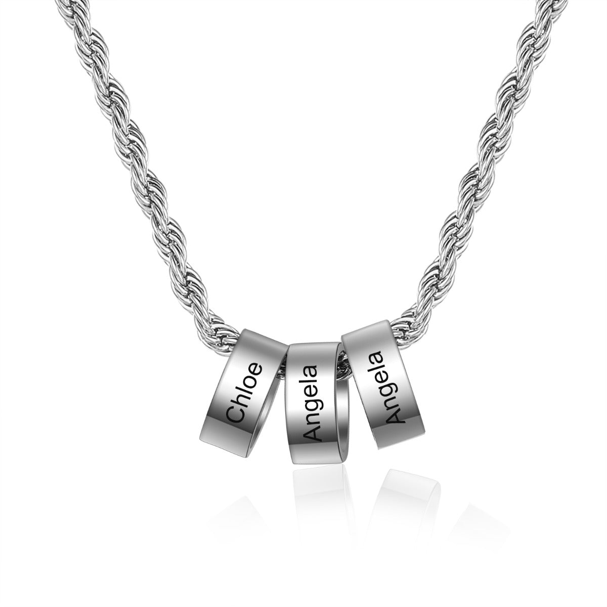 Engraving Stainless Steel Charm Bead Necklace
