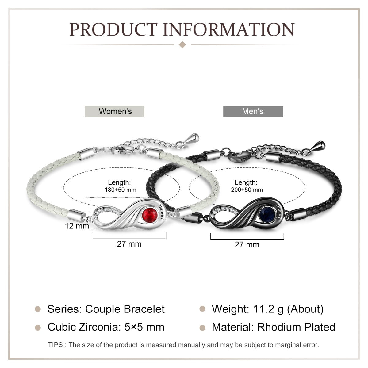 Rhodium Plated Infinity Couple Bracelet
