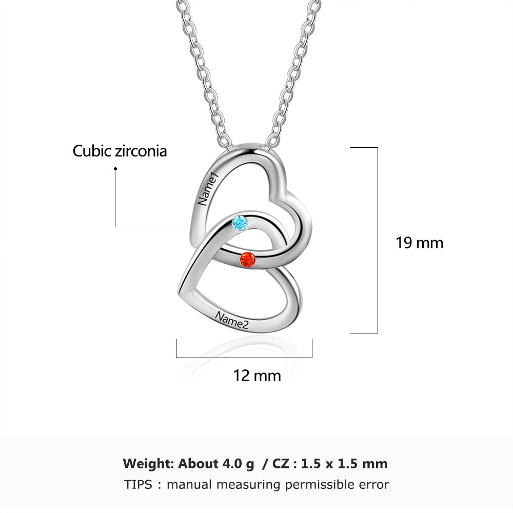 925 Sterling Silver Double Heart Necklace simple