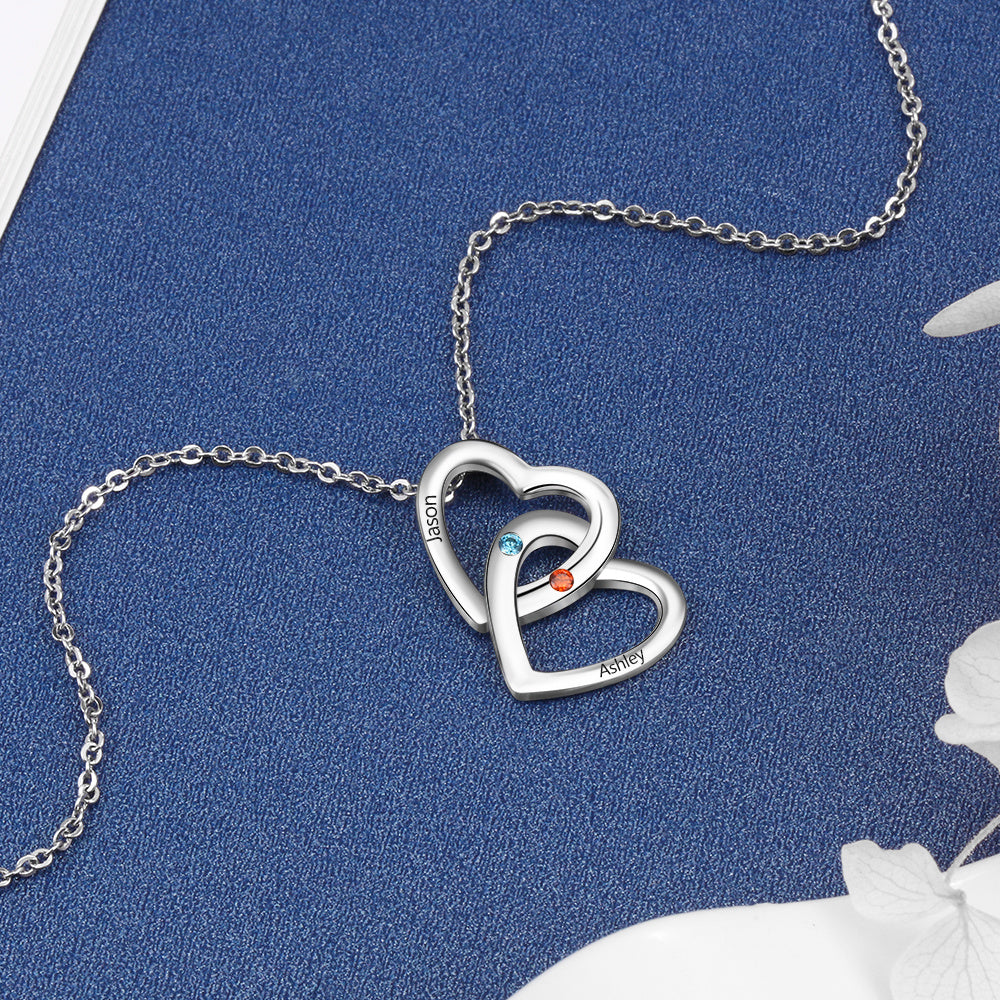 925 Sterling Silver Double Heart Necklace simple