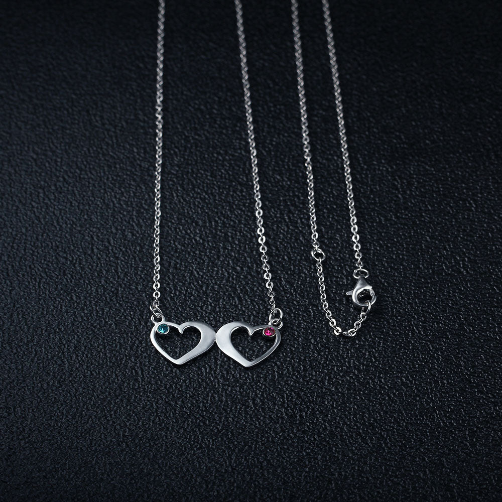 Double Heart with Personalized Names 925 Silver Cubic Zircon Pendant Necklace