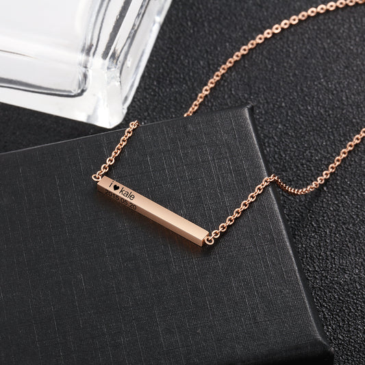 Stainless Steel Personalized Name Vertical Bar Necklace