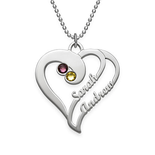 Two Hearts Forever Birthstone Necklace 925 Sterling silver