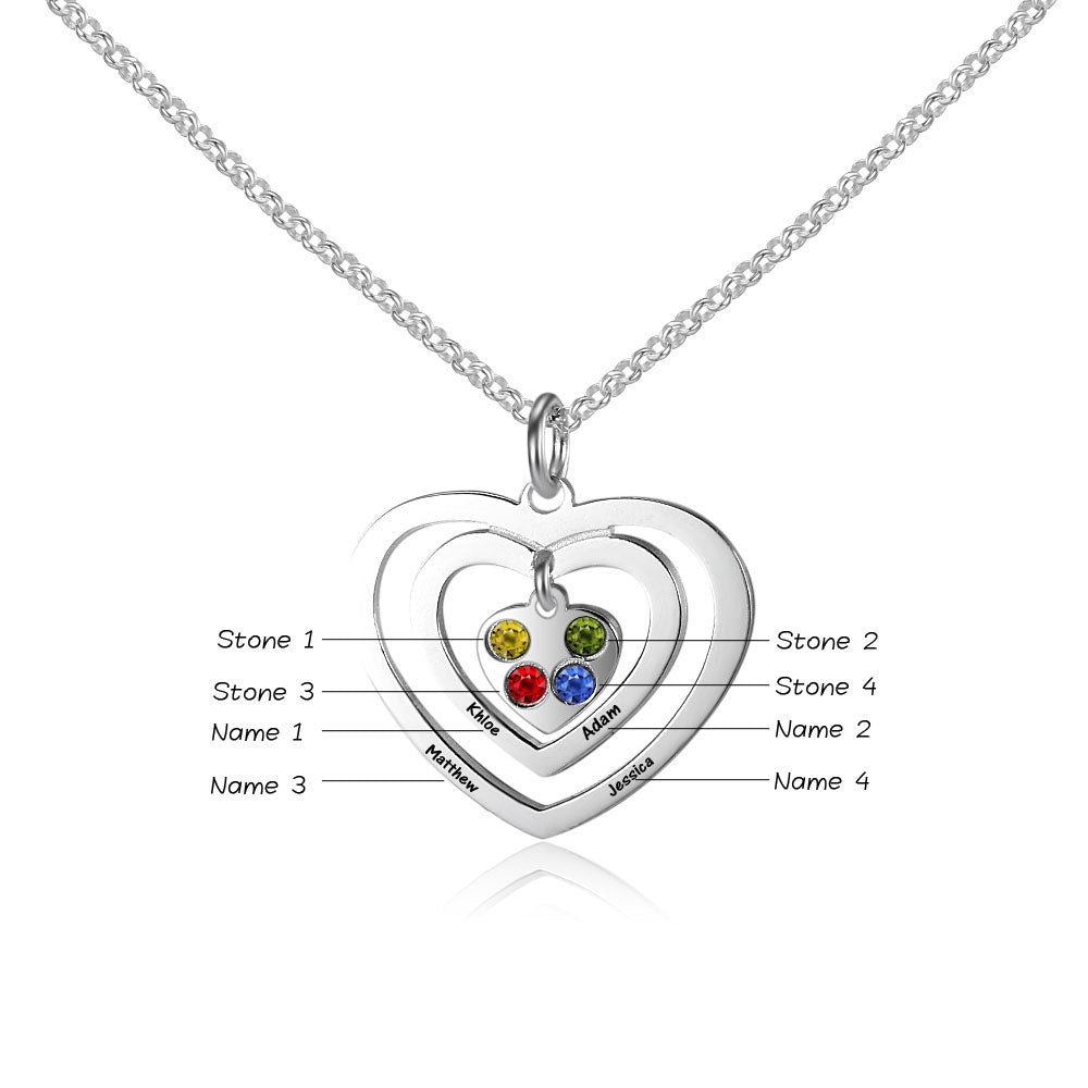 Central Heart 925 sterling silver Birthstone Name Necklace