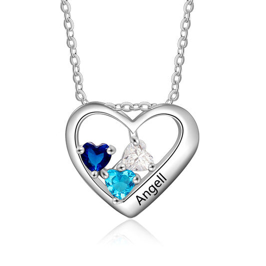 Birthstone Necklace 925 Sterling Silver with heart stones