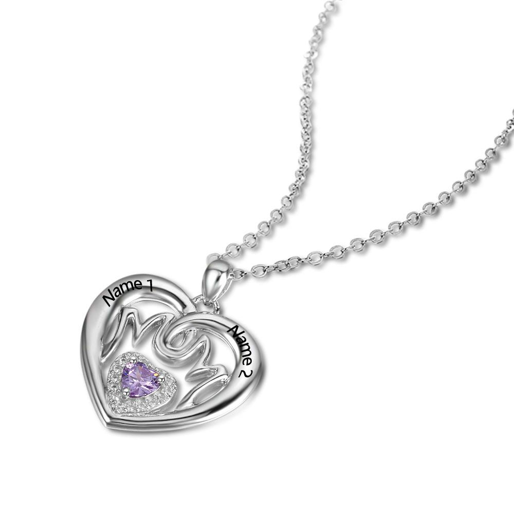 925 Sterling Silver Custom Birthstone Necklace mom text