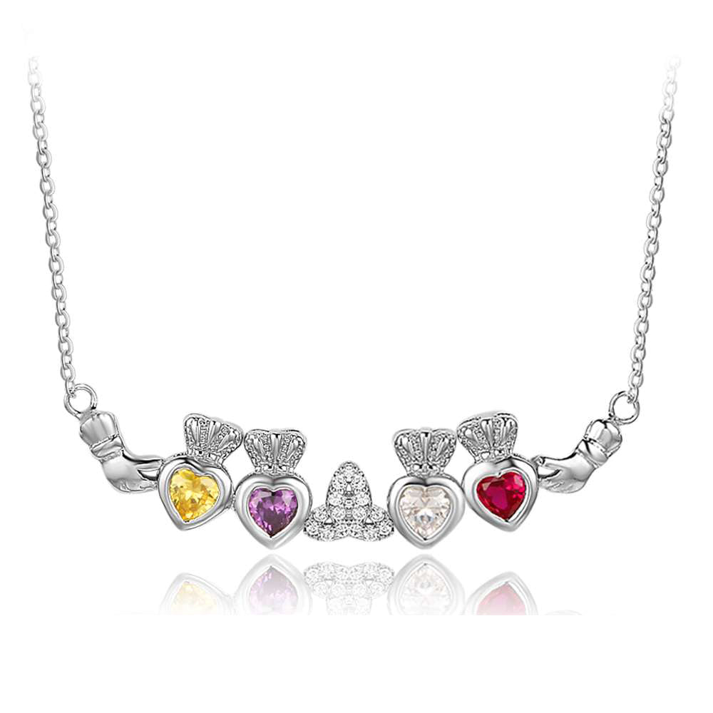 Heart crown Birthstone Sterling Silver Necklace