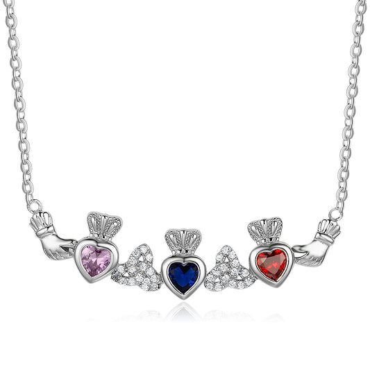 Heart crown Birthstone Sterling Silver Necklace