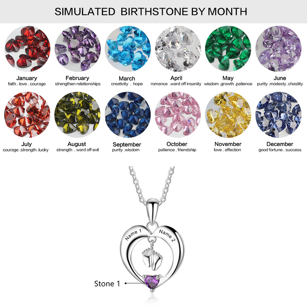 925 Sterling Silver baby feet Birthstone Necklace