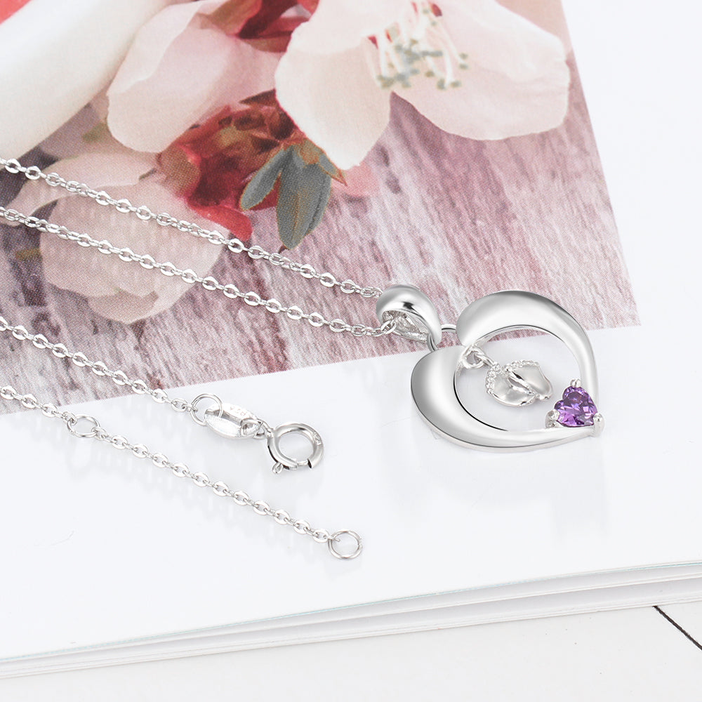 925 Sterling Silver baby feet Birthstone Necklace