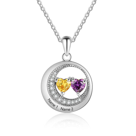 Custom Moon Pendant Name Necklace with Birthstones s925 silver