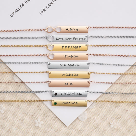 Personalized Stainless Steel Nameplate Bar Necklace