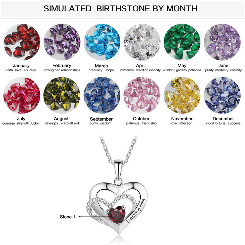 925 Sterling Silver Birthstone double Heart Necklace