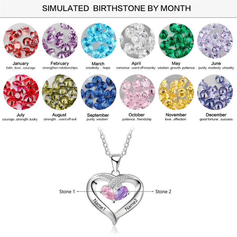 Interlocking Heart Birthstone Necklace 925 Sterling Silver