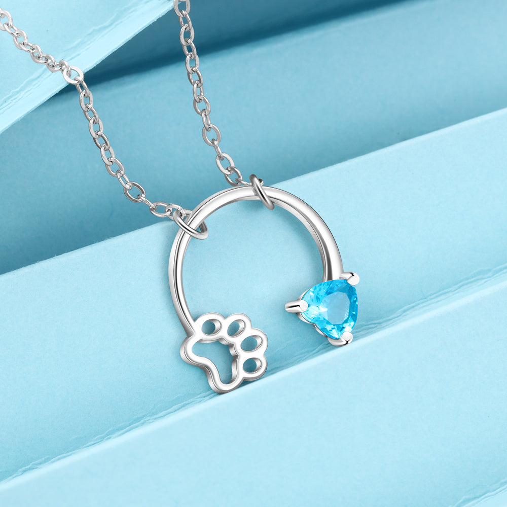 Paw cat Necklace with Heart Shape birthstone s925