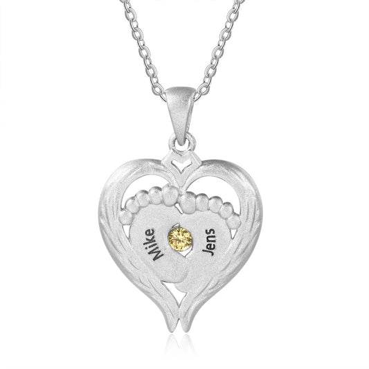 S925 Heart and Feet Mom Pendant Necklace