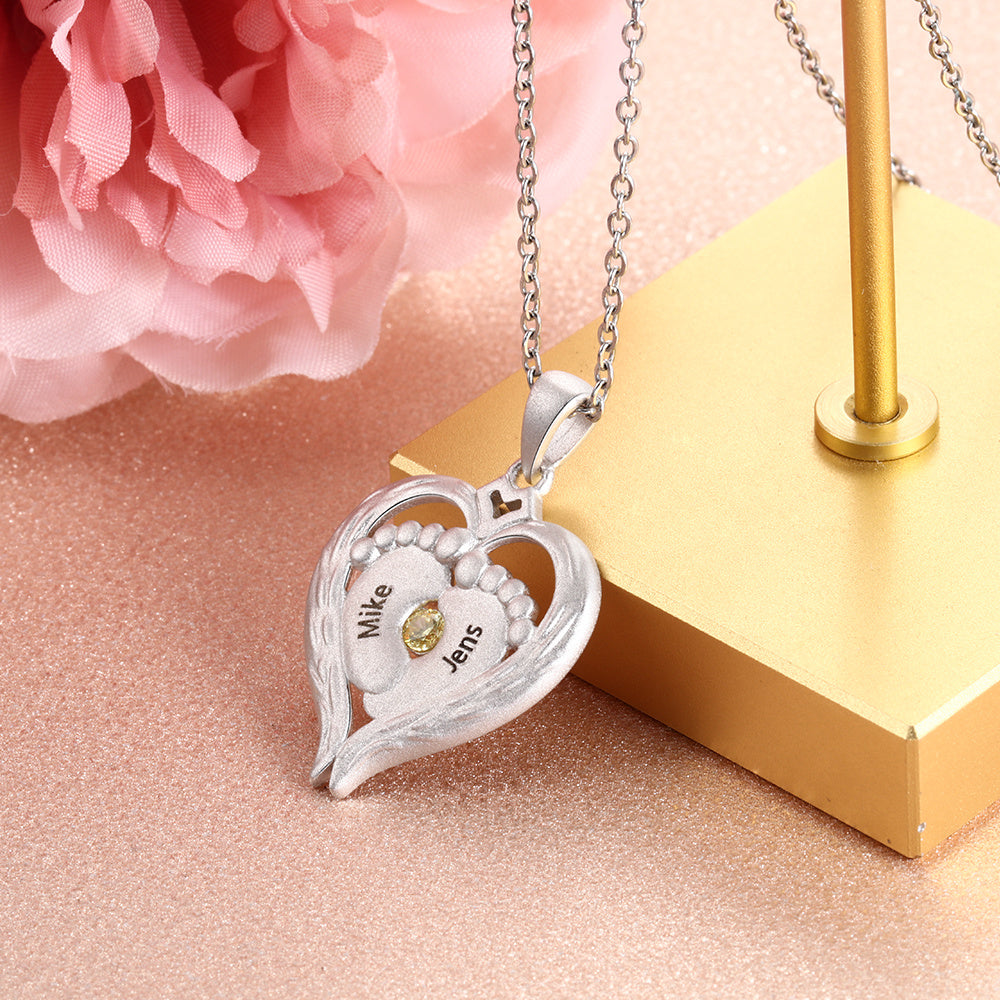 S925 Heart and Feet Mom Pendant Necklace