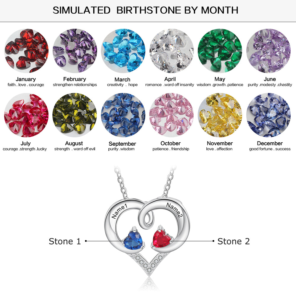 Heart ornament 925 Sterling Silver Birthstone Necklace