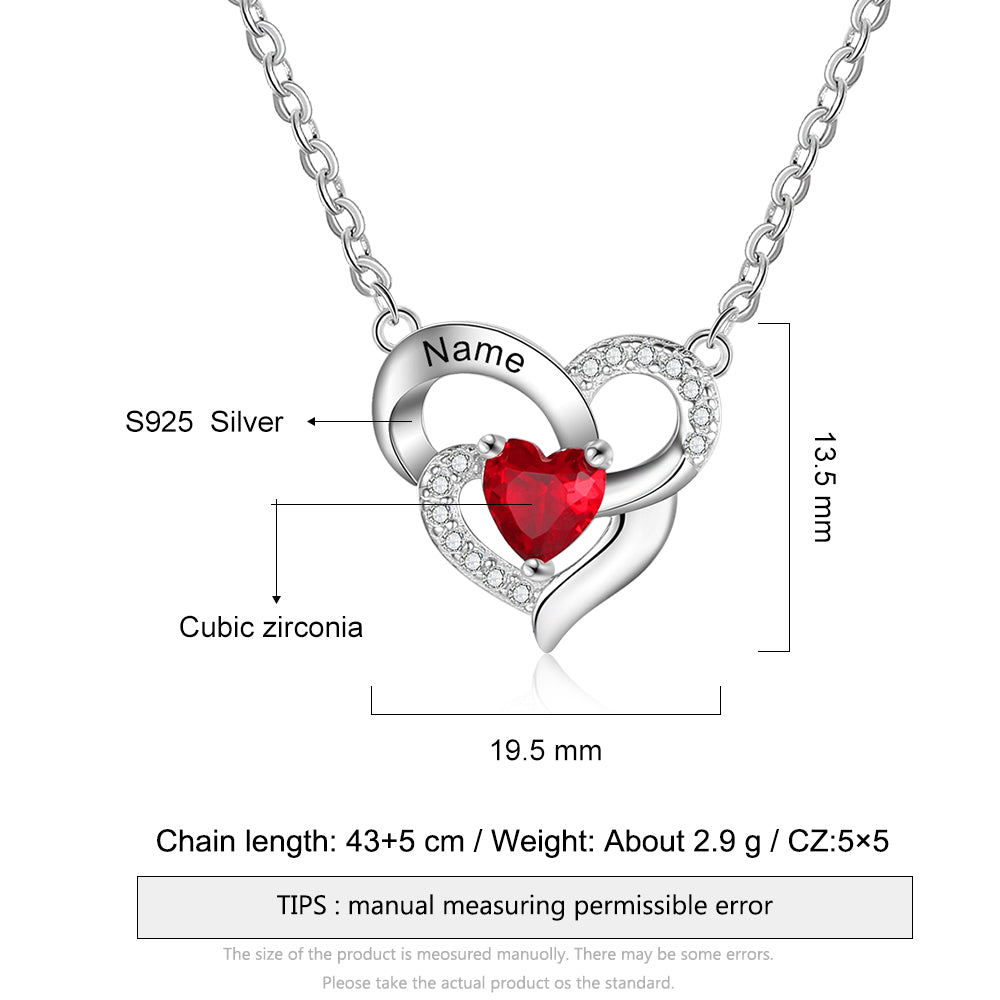 925 Sterling Silver Birthstone Heart shape Necklace