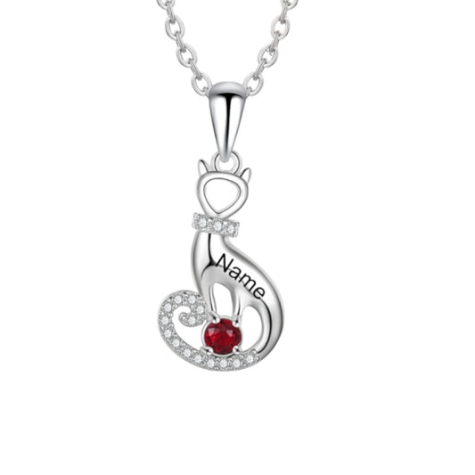 925 Sterling Silver cat shape Birthstone Necklace