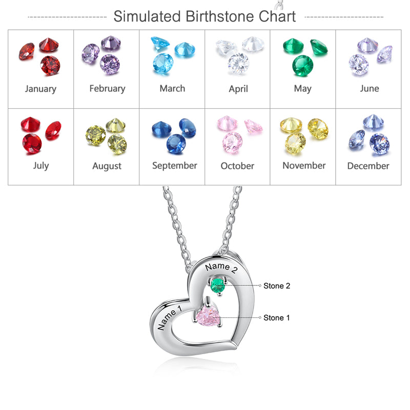Heart pendant 925 Sterling Silver Birthstone Necklace