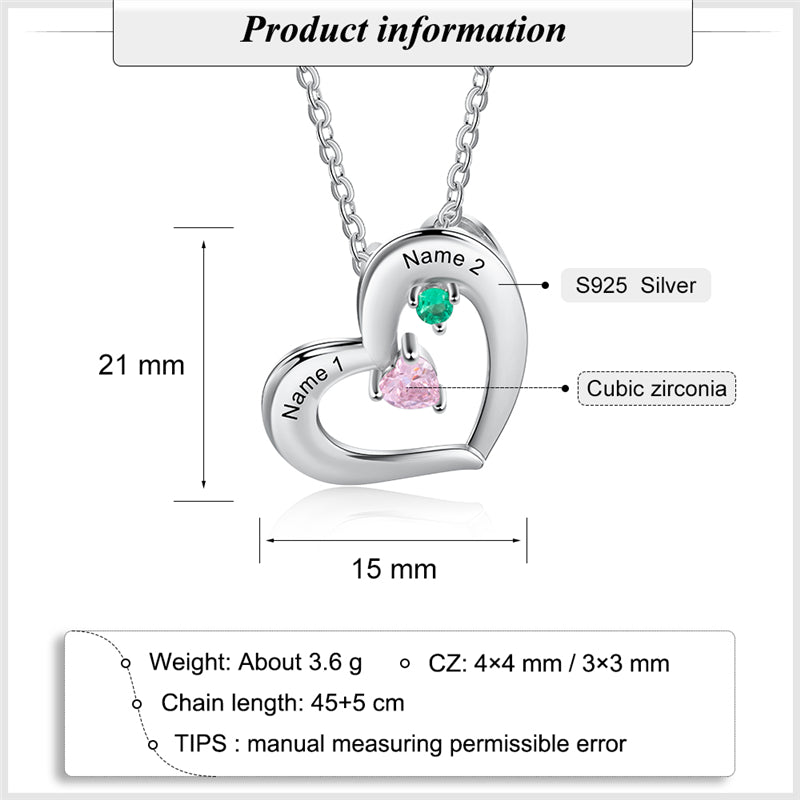 Heart pendant 925 Sterling Silver Birthstone Necklace