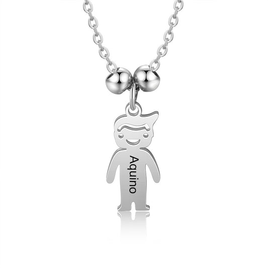 Boy Engraving Stainless Steel Baby Necklace