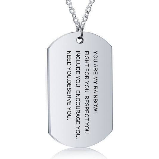 Engraving Stainless Steel Shield Necklace