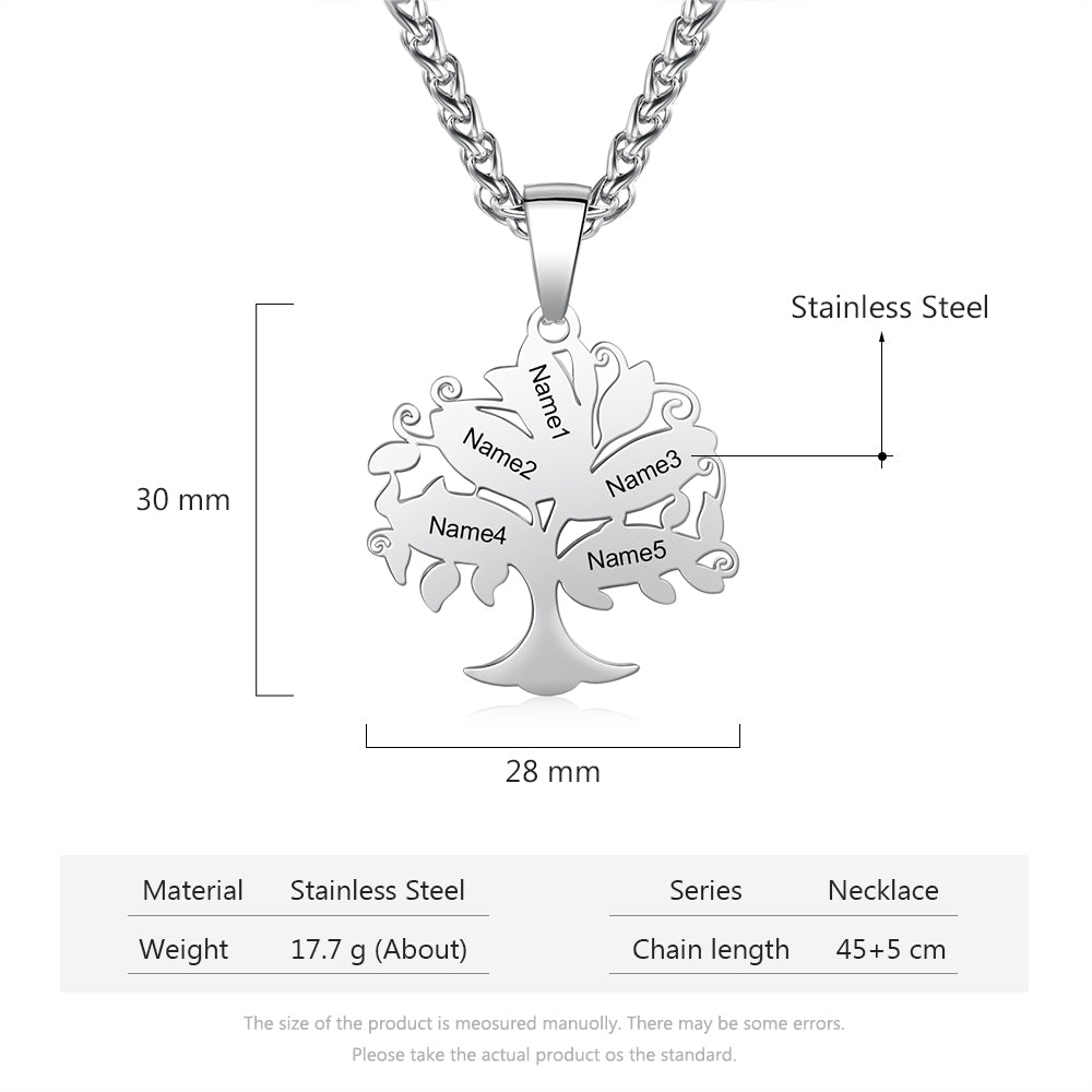 Personalized Stainless Steel Life of Tree Necklace