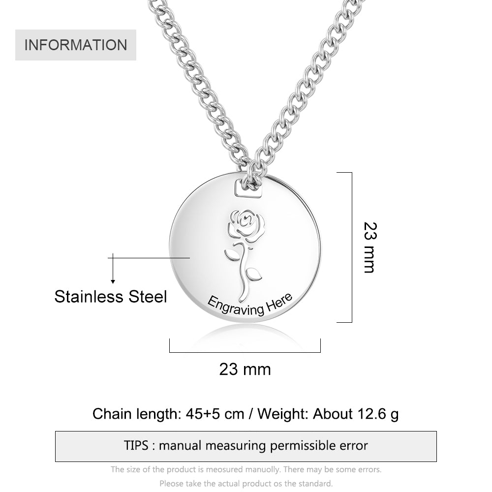 Personalized Stainless Steel Rose Flower Couple Necklace