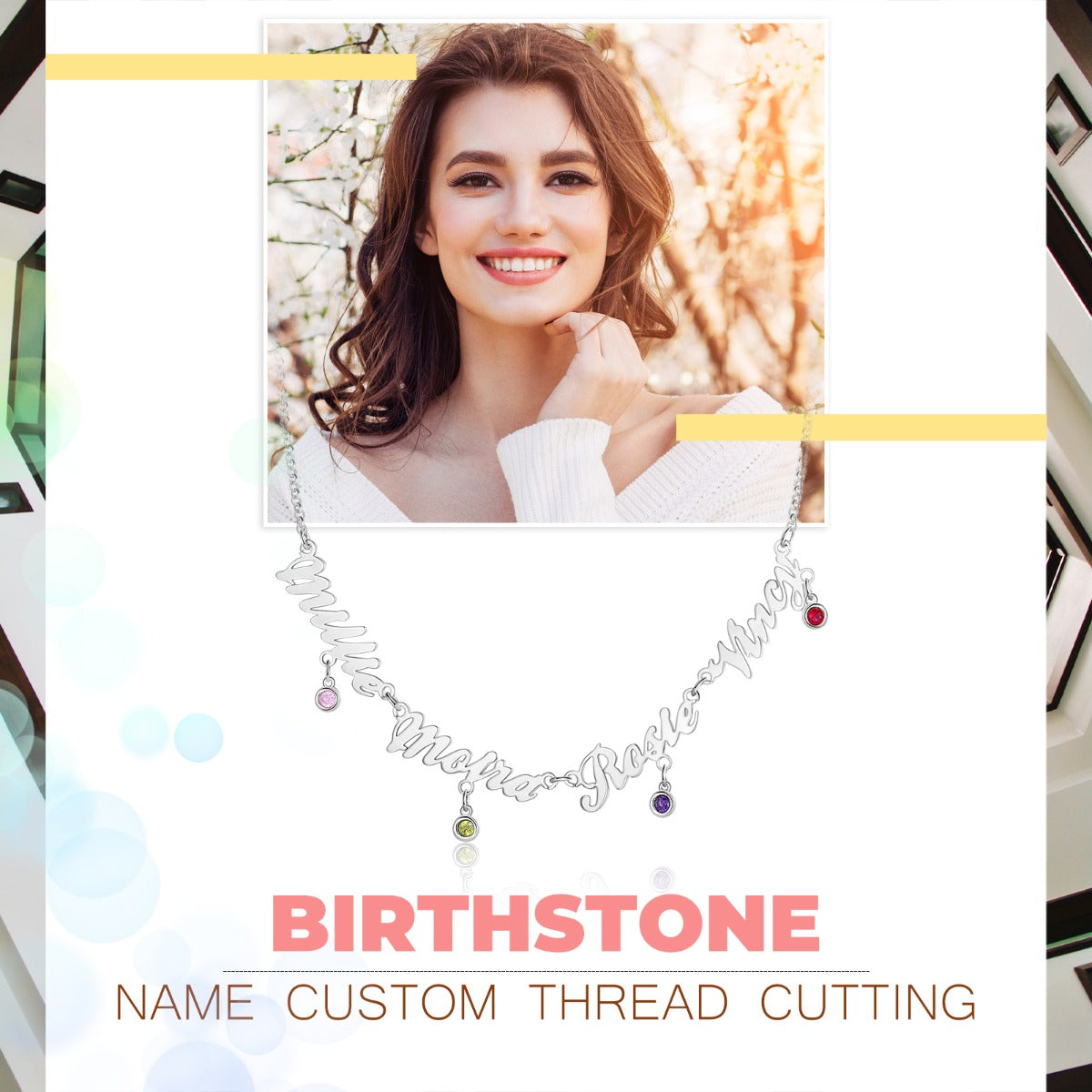 Custom Name Birthstone Necklace s925 silver