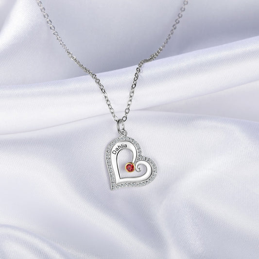S925 Silver Birthstone Heart Shape Necklace