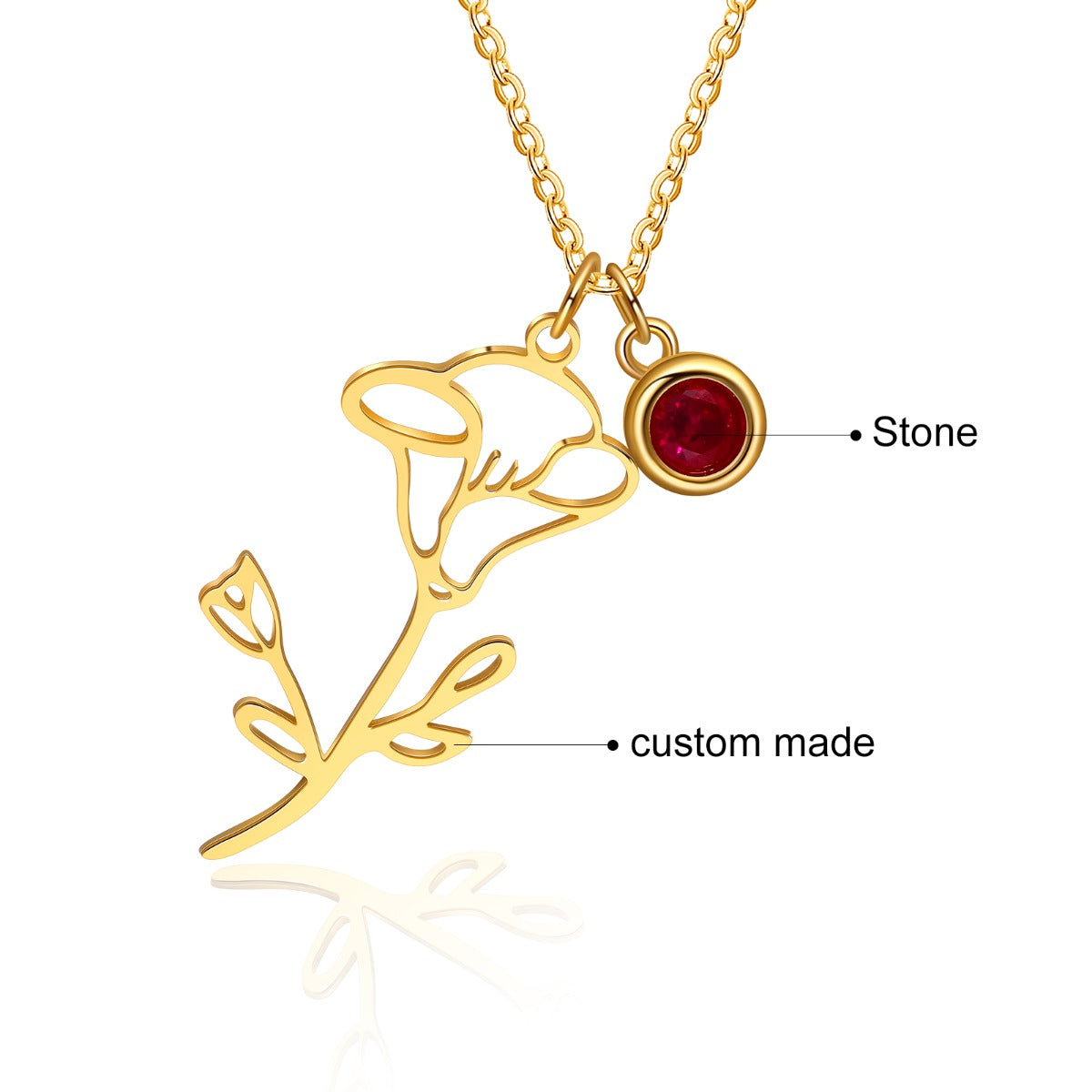Birth Flower 925 sterling silver necklace with Birthstone
