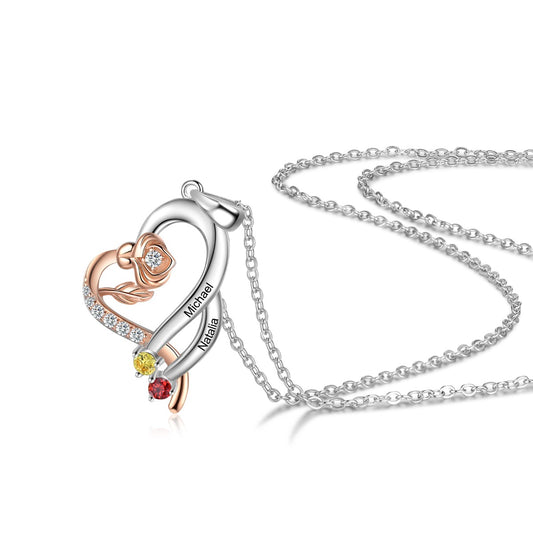 Custom 925 Sterling Silver Rose Flower Heart Shape Pendant Necklace