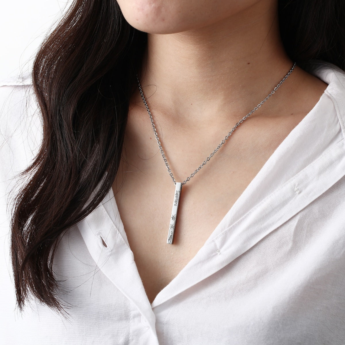 Personalized Sainless Steal Vertical Bar Necklace