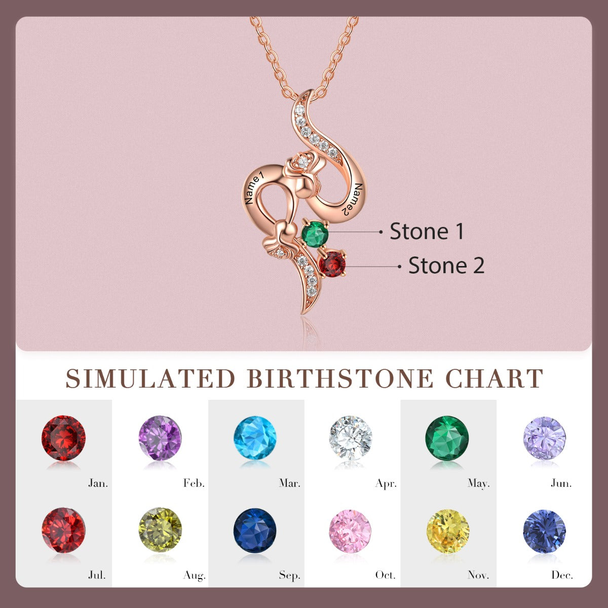 S925 Silver Birthstone Rose Flower Pendant Necklace