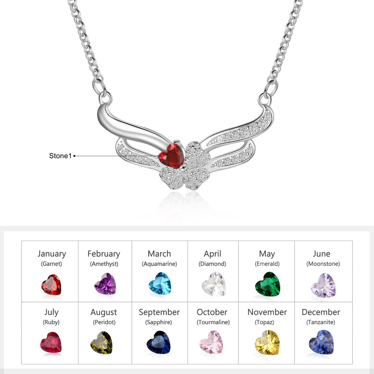 925 Sterling Silver Clover Heart CZ Wing Necklace
