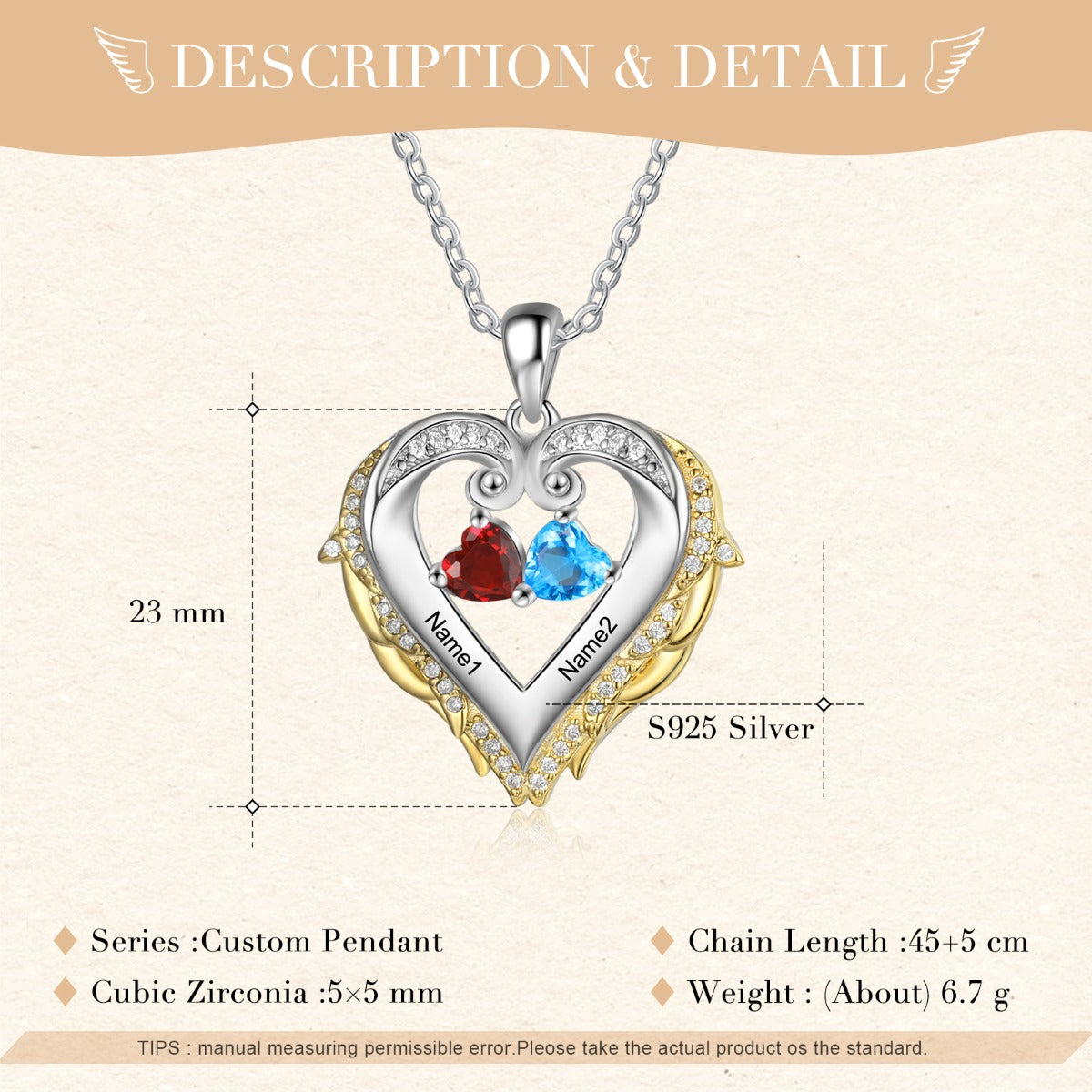 925 Silver Heart Birthstone Pendant Necklace