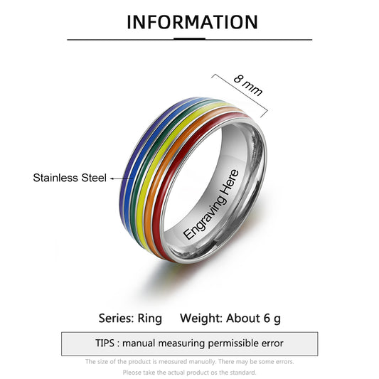 Personalized Stainless Steel Rainbow Gay Ring