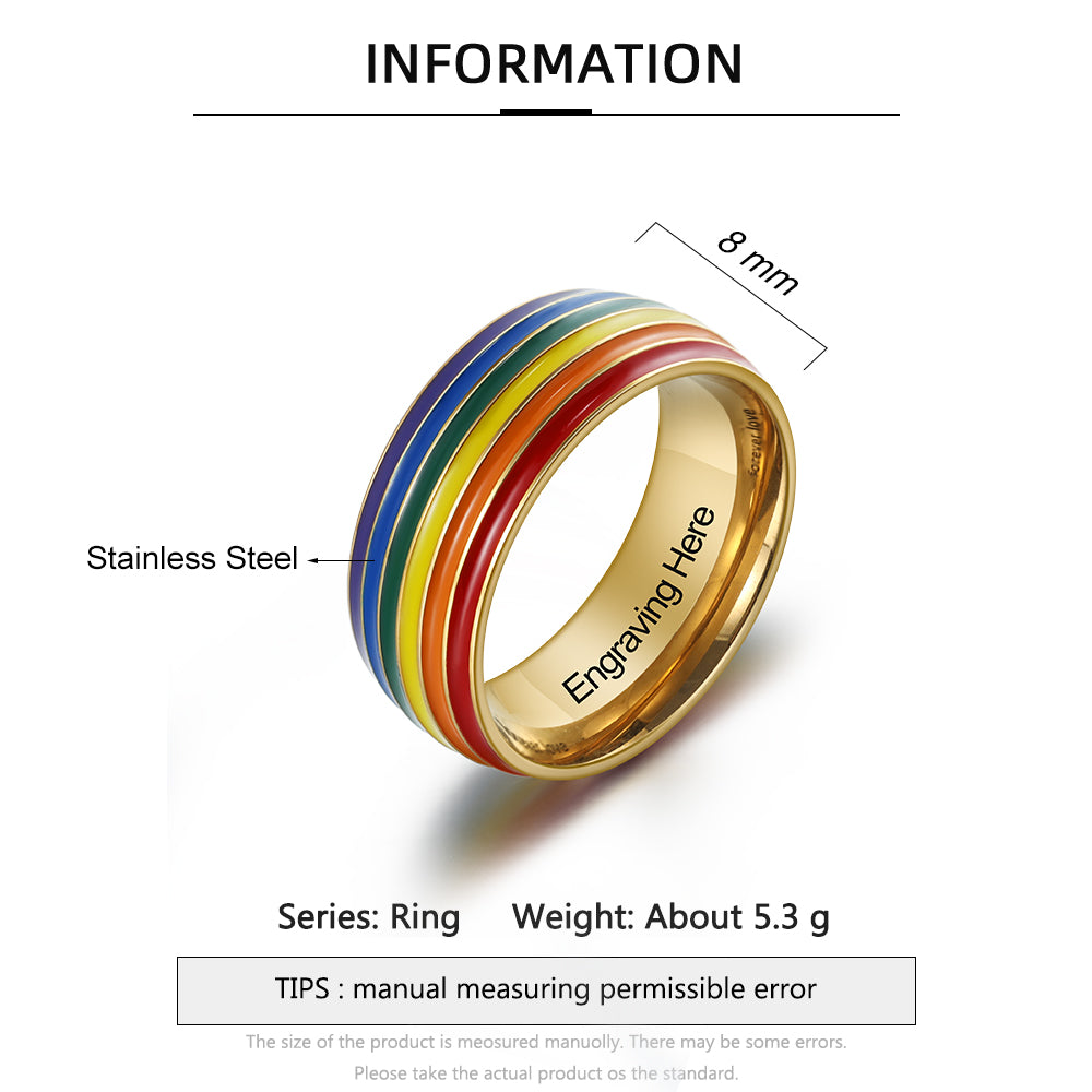 Personalized Stainless Steel Rainbow Gay Ring