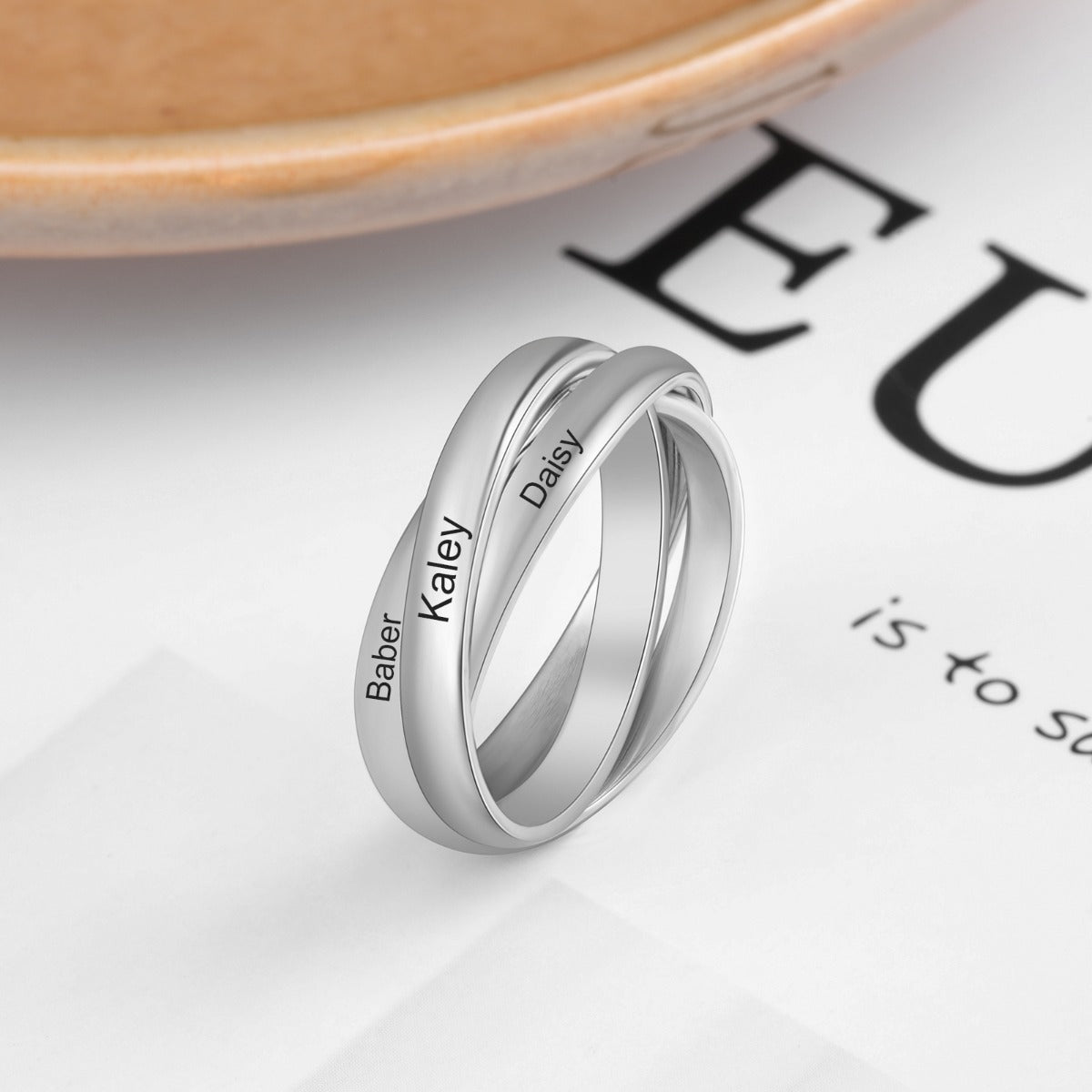 Personalized Rhodium Plated Metal-Circle Ring