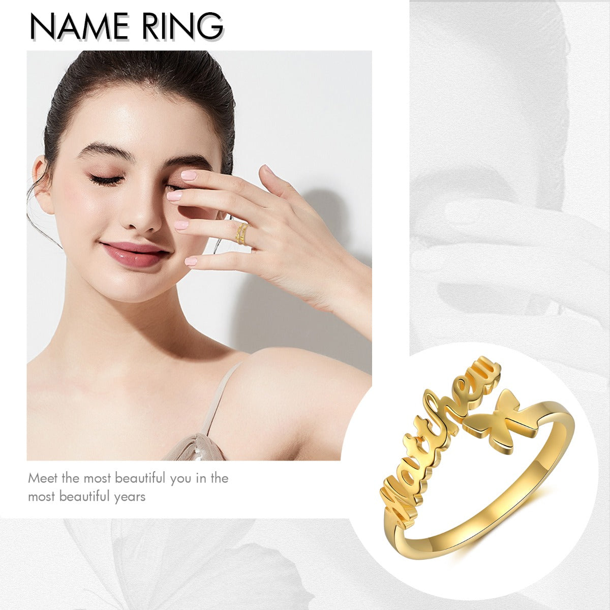 Personalized Rhodium plated Butterfly Name Ring