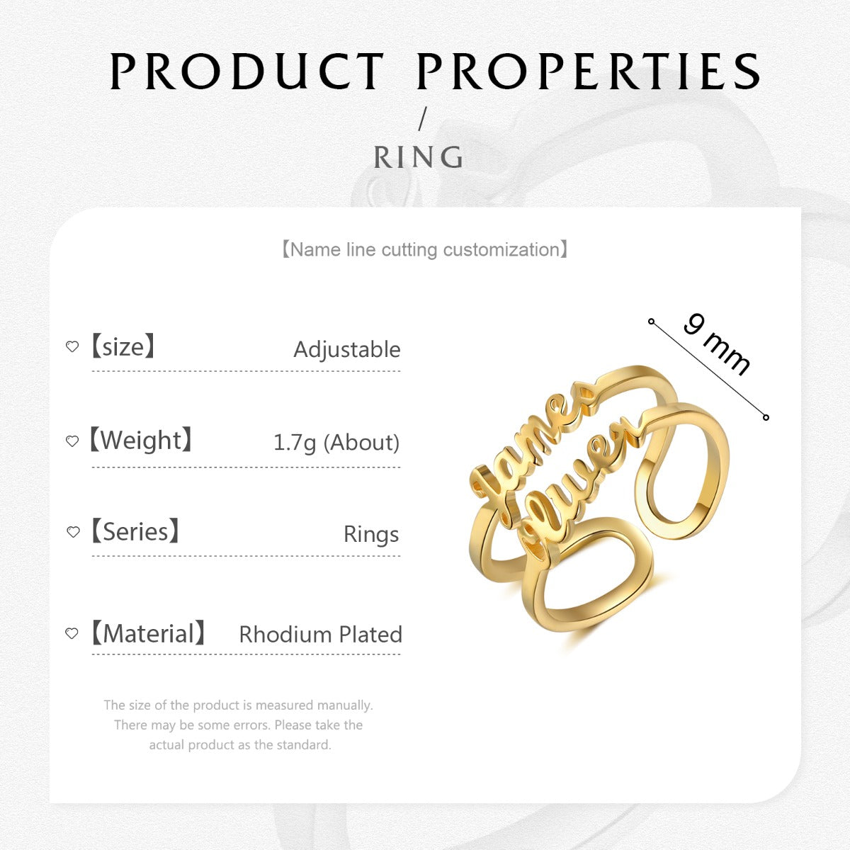 Personalized Rhodium Plated Name Ring