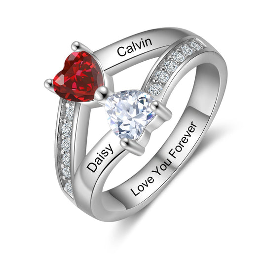 Personelized S925 Silver Heart Shape Birthstone Ring