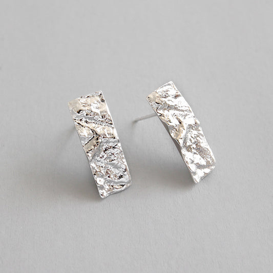 Fashion Irregular Tinfoil Paper Rectangle 925 Sterling Silver Stud Earrings