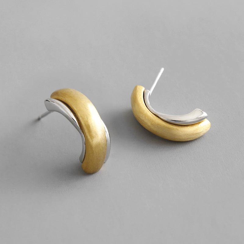 Geometry Irregular Semicircle 925 Sterling Silver Hoop Earrings
