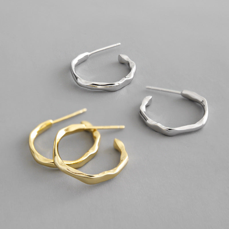 Simple Geometry Irregular Circle 925 Sterling Silver Hoop Earrings