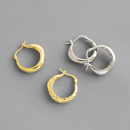 Geometry Irregular Circle Casual 925 Sterling Silver Hoop Earrings