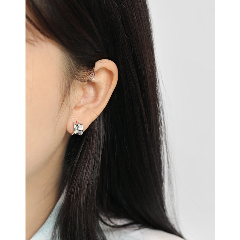 Geometry Irregular Wide C Shape 925 Sterling Silver Stud Earrings