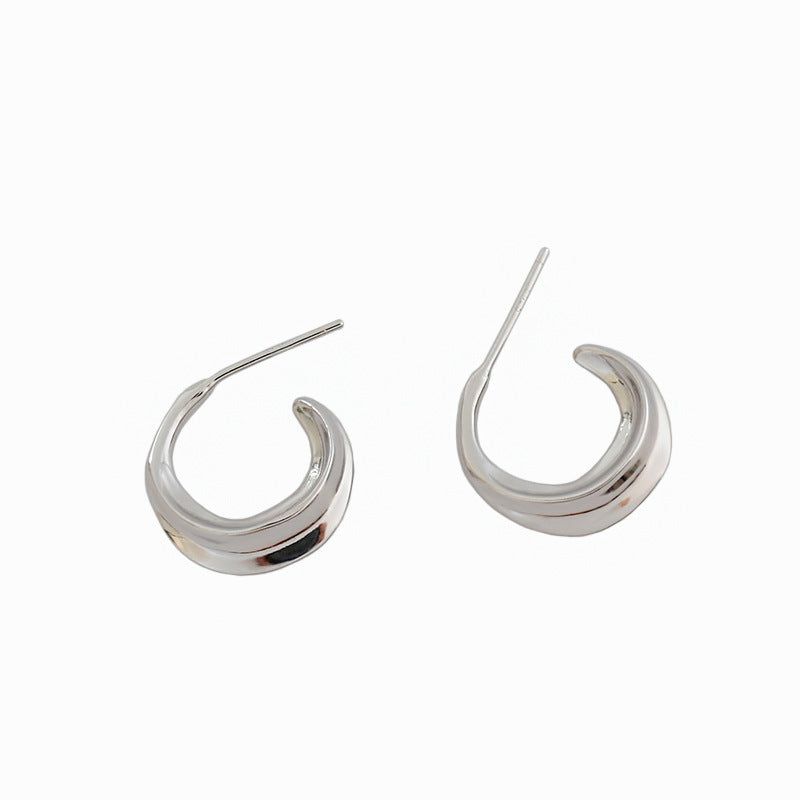 New C Shape Circle irregular 925 Sterling Silver Hoop Earrings